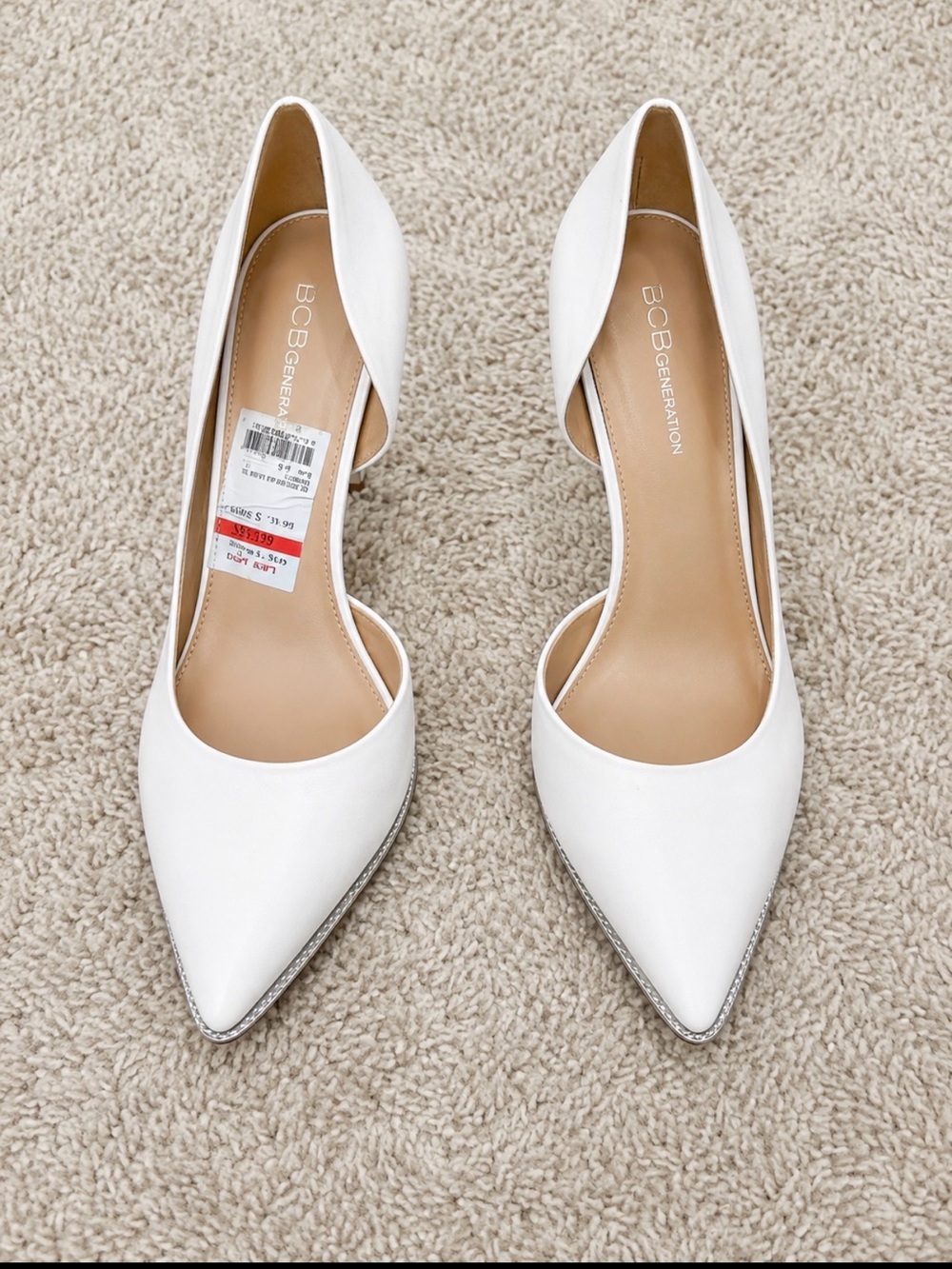 BCBGeneration White Pointed D'Orsay Heels with Silver Trim